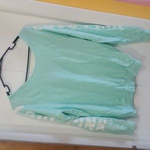 Victoria Secret PINK long sleeved wide neck shirt. Teal.